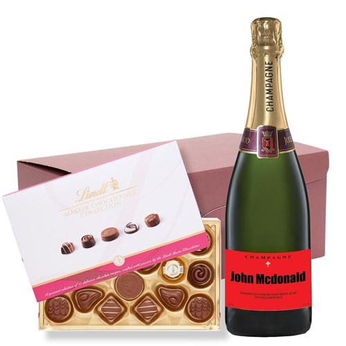 Personalised Champagne - Red Label and Lindt Master Chocolatier Hamper – Premium Gift